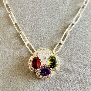 Multicolor Jewel Tone Clover On Paperclip Chain